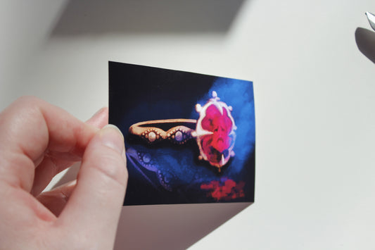 Haunted Antique Ruby Ring Art Print, Spooky Moody Mini Art (ACEO)