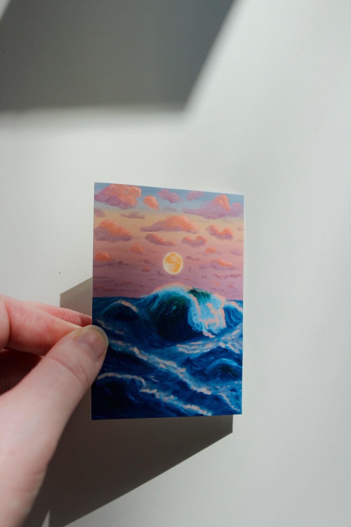 Moon Over the Ocean Waves at Sunset Art Print (ACEO)