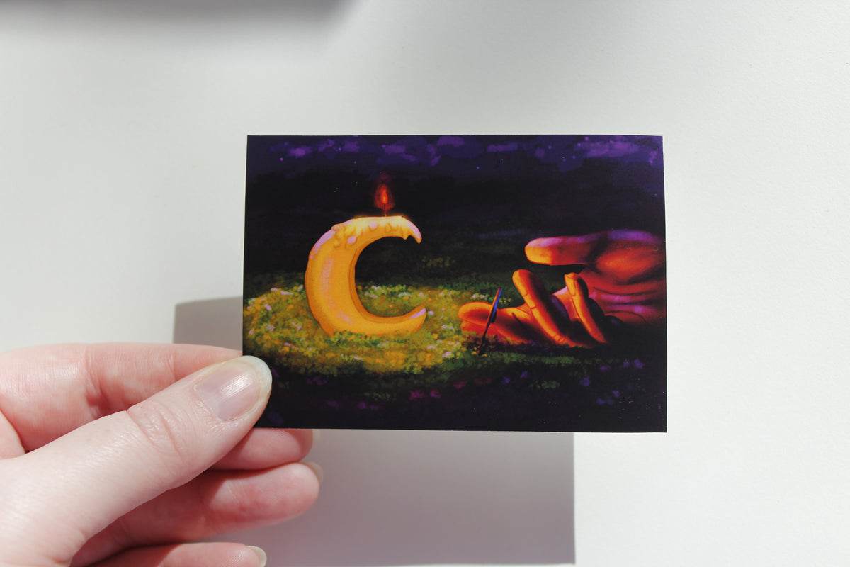 Witchy Moon Candle Art Print, Spooky Magical Art (ACEO)