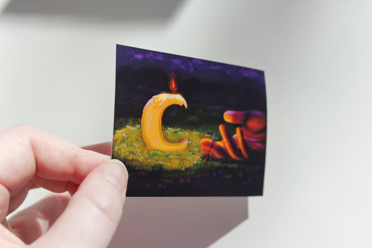 Witchy Moon Candle Art Print, Spooky Magical Art (ACEO)