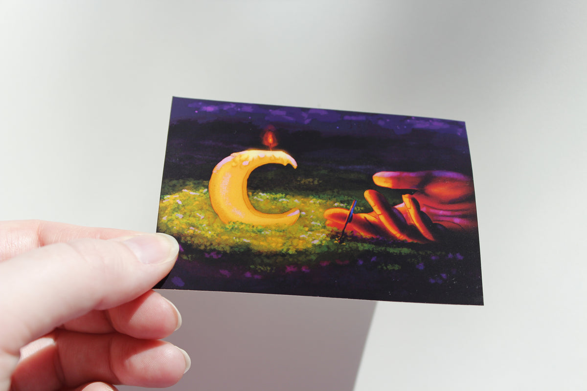 Witchy Moon Candle Art Print, Spooky Magical Art (ACEO)