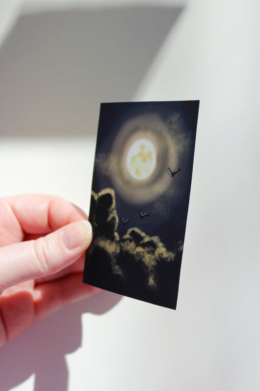 Bats in a Full Moon Art Print, Night Sky Miniature Art (ACEO)