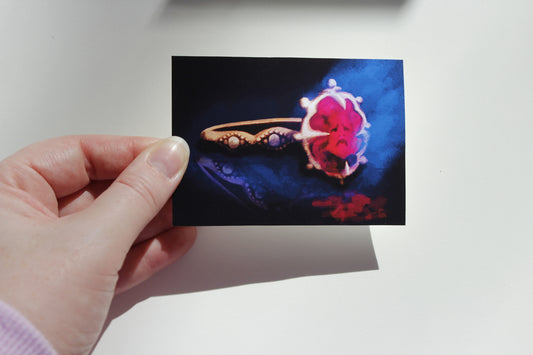 Haunted Antique Ruby Ring Art Print, Spooky Moody Mini Art (ACEO)
