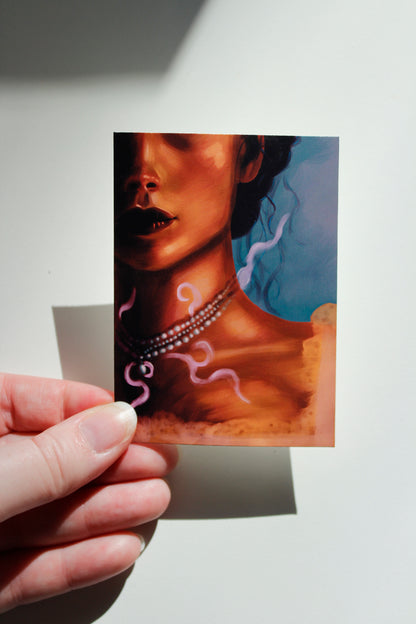 Period Era Woman with Spooky Necklace Art Print, Regency Victorian Gothic Art (ACEO)
