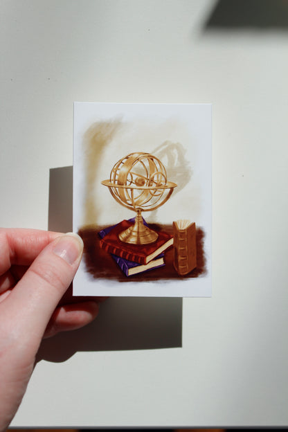 Academia Desk Astronomy Globe Art Print, Vintage Desk Miniature Art (ACEO)