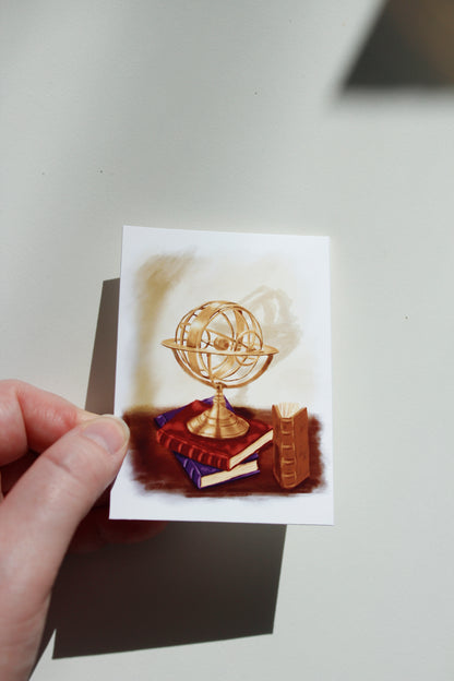 Academia Desk Astronomy Globe Art Print, Vintage Desk Miniature Art (ACEO)