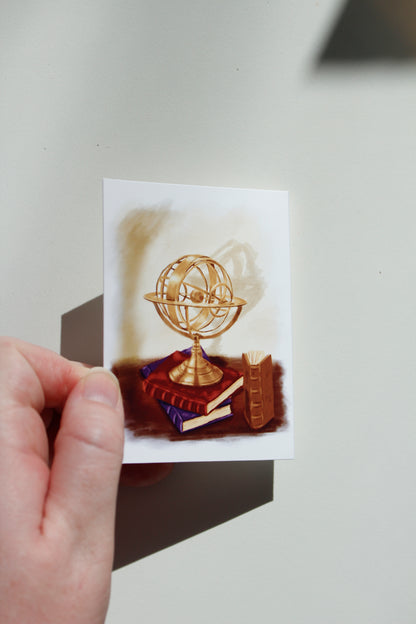 Academia Desk Astronomy Globe Art Print, Vintage Desk Miniature Art (ACEO)
