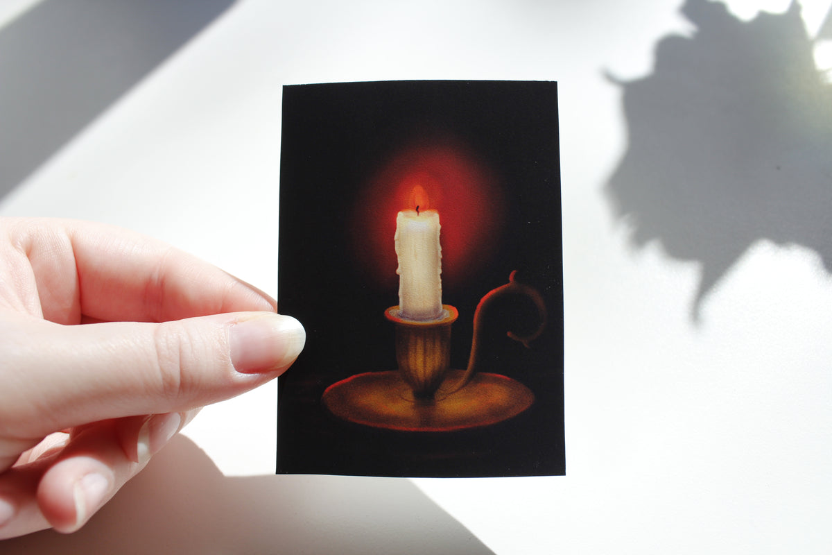 Warm Candle in Antique Candlestick Art Print, Gothic Decor Print (ACEO)