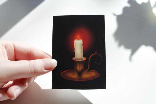 Warm Candle in Antique Candlestick Art Print, Gothic Decor Print (ACEO)