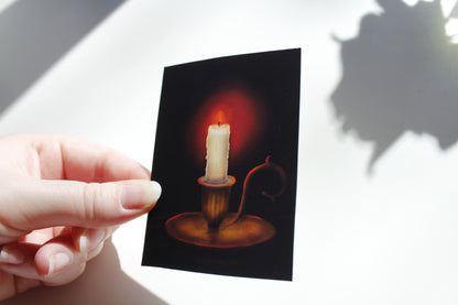 Warm Candle in Antique Candlestick Art Print, Gothic Decor Print (ACEO)