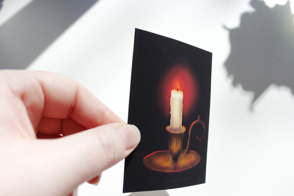 Warm Candle in Antique Candlestick Art Print, Gothic Decor Print (ACEO)