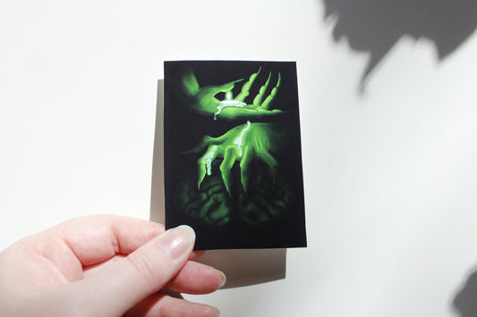 Creepy Magical Witch Spell Art Print, Haunted Hands and Brain Illustration (ACEO)