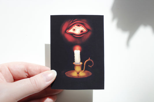 Creepy Monster by Candlelight Art Print, Spooky Eerie Art (ACEO)