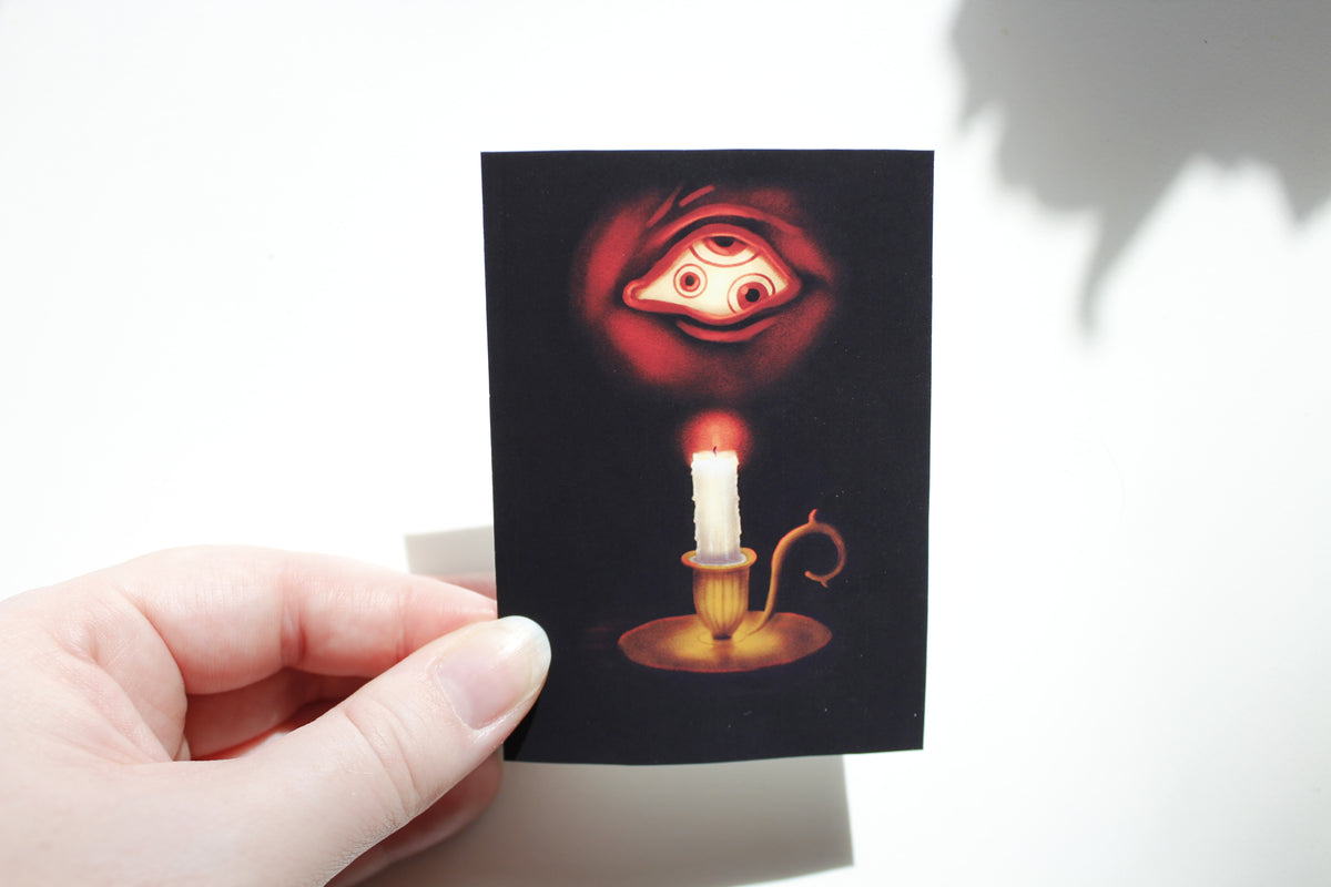 Creepy Monster by Candlelight Art Print, Spooky Eerie Art (ACEO)