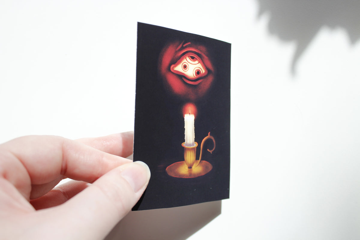 Creepy Monster by Candlelight Art Print, Spooky Eerie Art (ACEO)